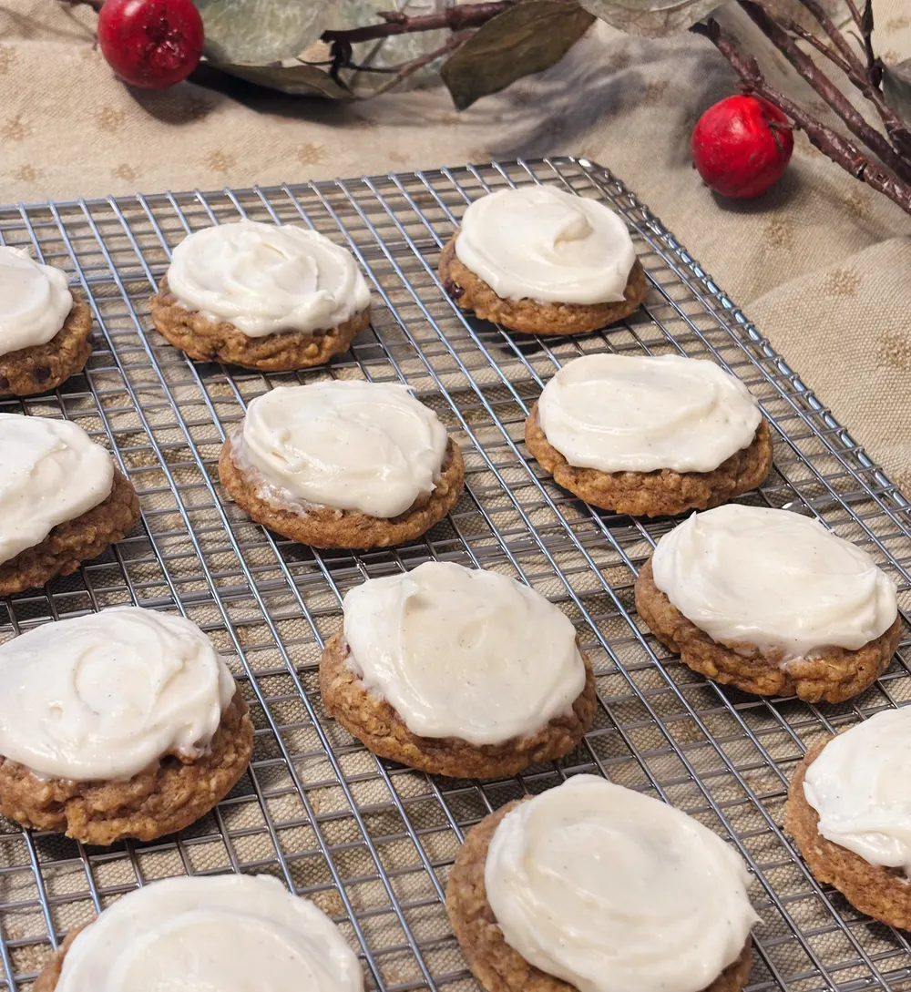 Pumpkin Chocolate Chip cookies with cream cheese frosting